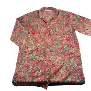 Victorias Secret Paisley Print Button Up Satin Gown‎ Night Shirt Womens Large